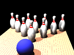 Nog een paar seconden en dan raakt de bal de bowlingkegels